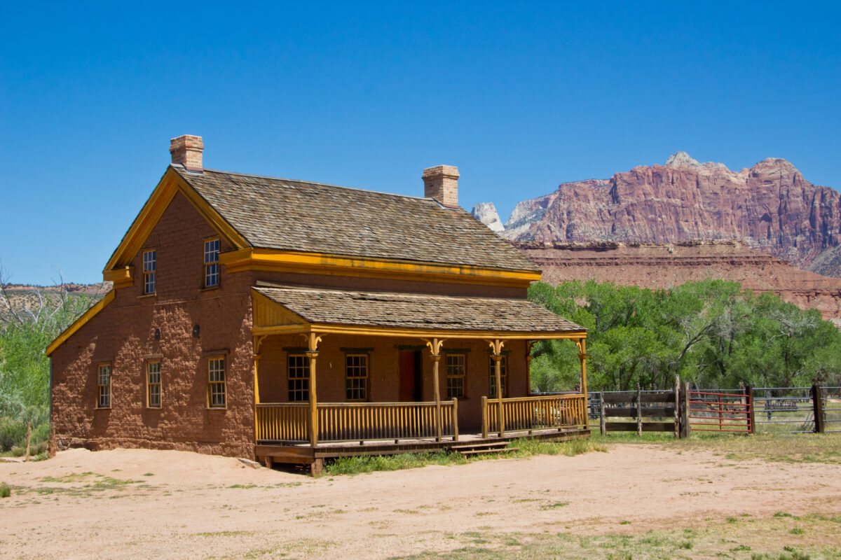Grafton Ghost Town. Image of an old homestead in Rockville, Utah—Zion National Park mountains in the background.