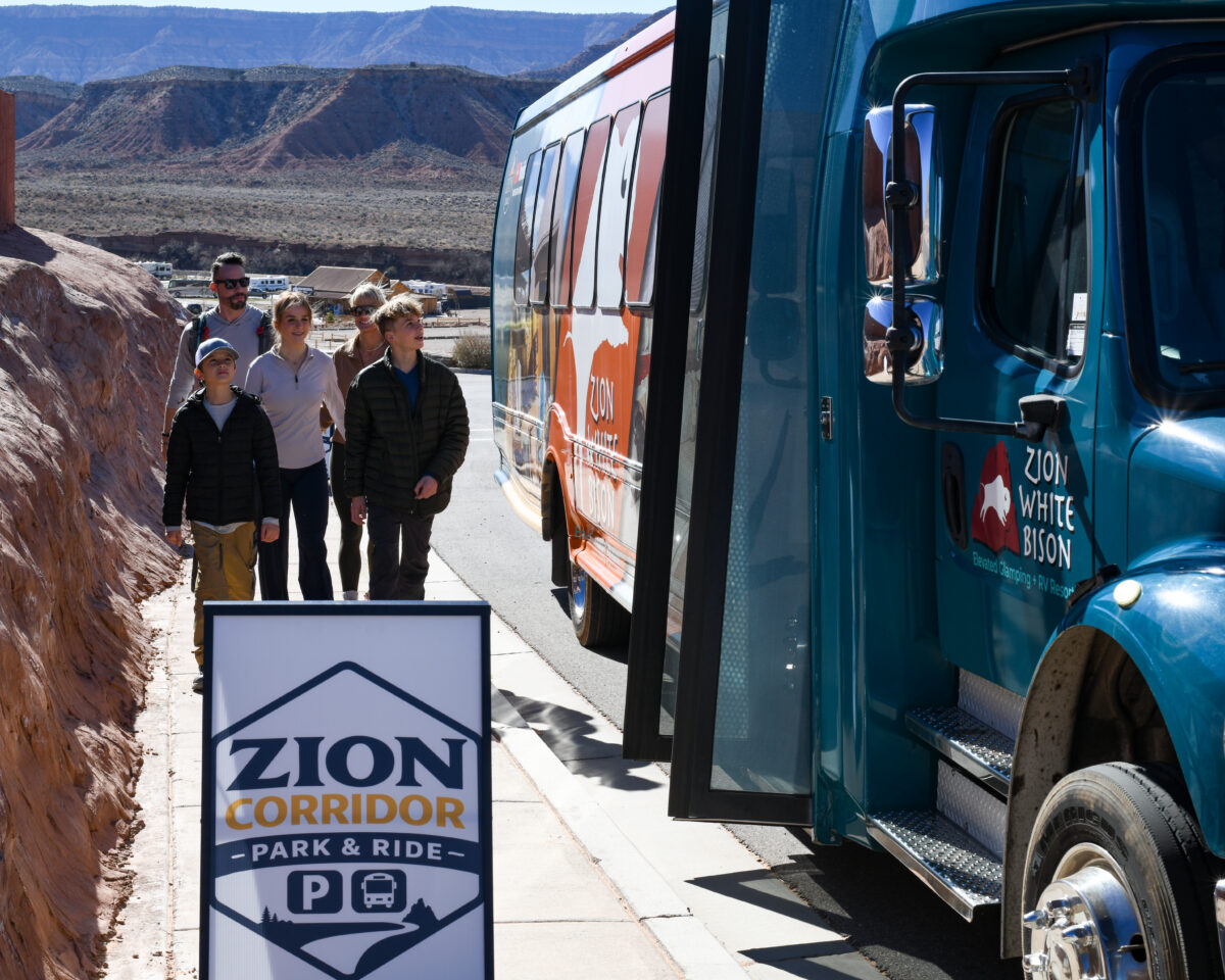 Zion Corridor Park & Ride, family boarding a bus.