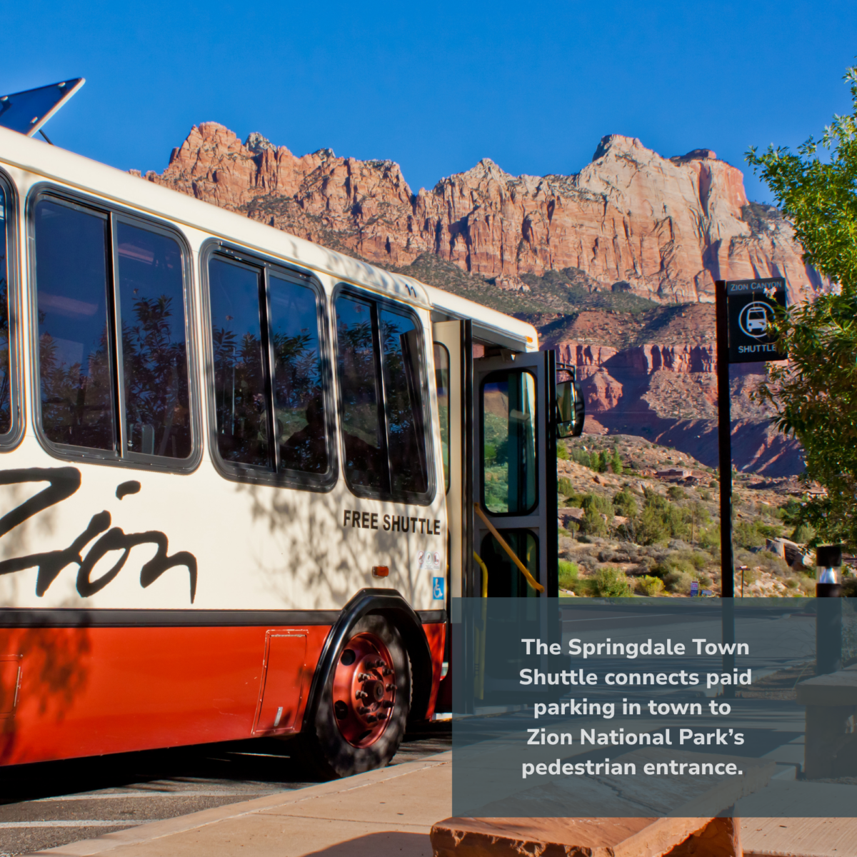 Springdale Town Shuttle is a parking alternative to parking in Zion National Park.