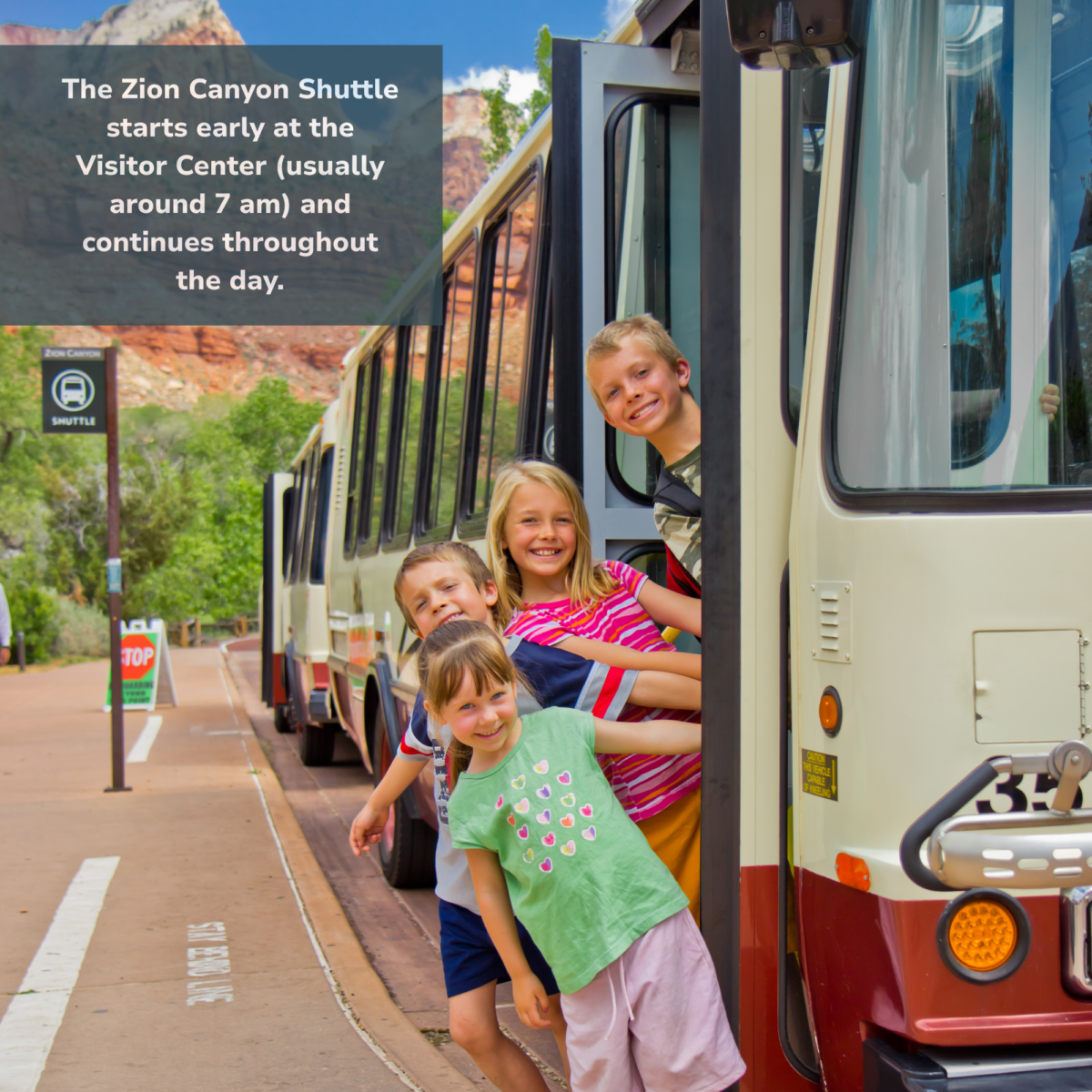 Zion Canyon Shuttle. Park at the Zion National Park Visitor Center and ride through the canyon.