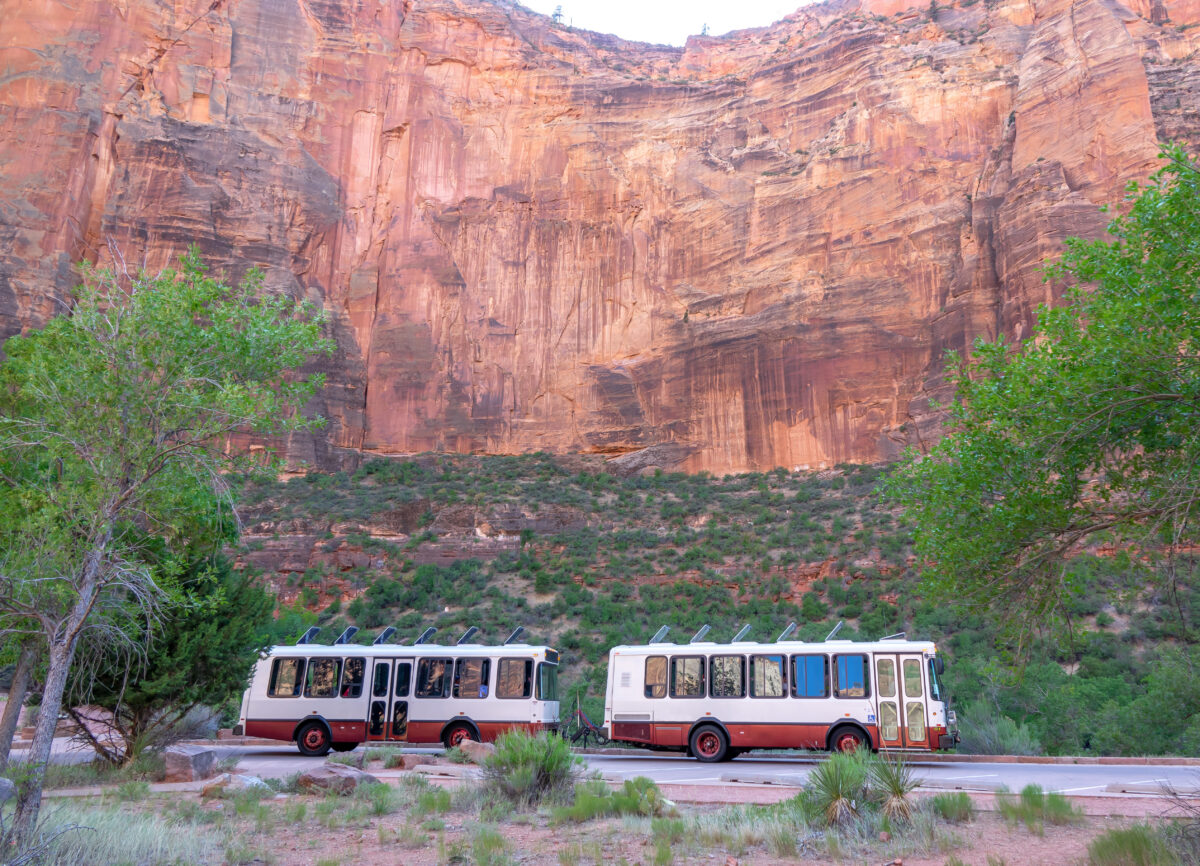 Park in Zion National Park. Ride the Zion Canyon Shuttle. 