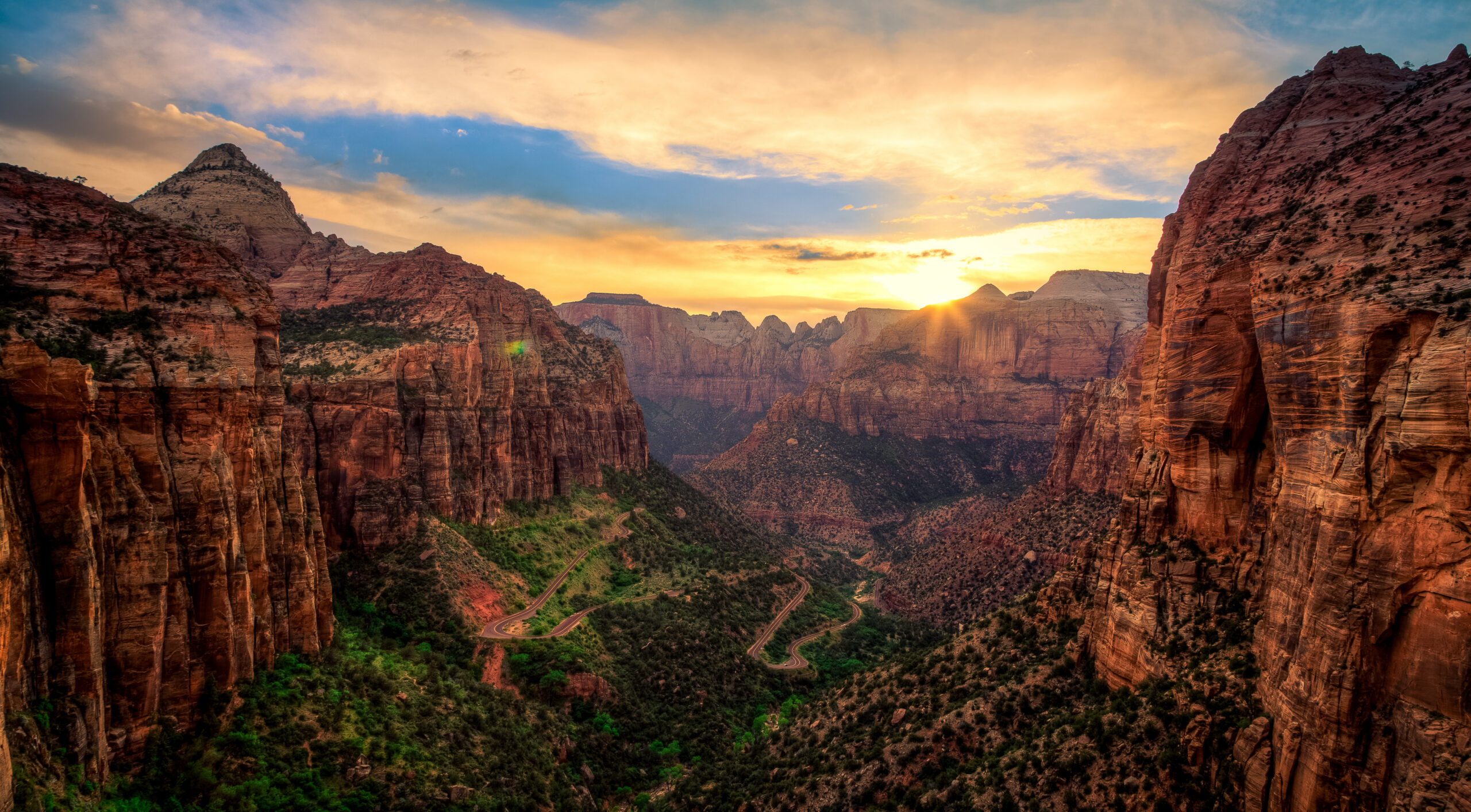 View from the Canyon Overlook hike in Zion National Park. See the Altar of Sacrifice, the Carmel Highway in the valley below. 